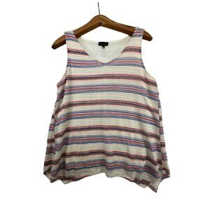 The Limited Womens Top M Red/White/Blue Striped Knit Tank Shark-Bite Hem Beachy